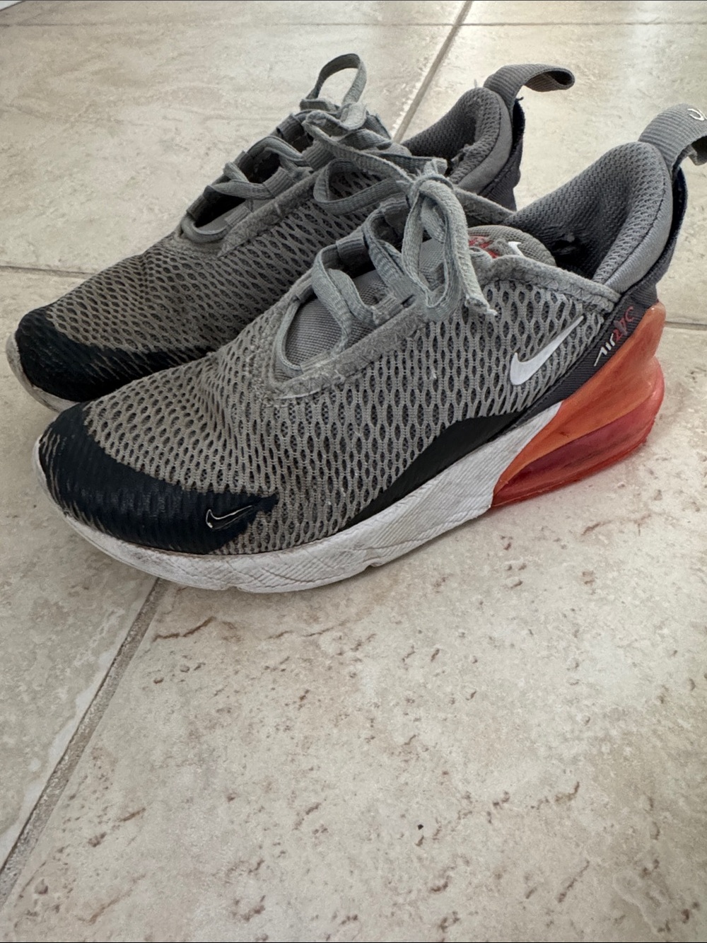 Nike Kids Gray Black and Orange Air Max 270 Mesh Sneaker